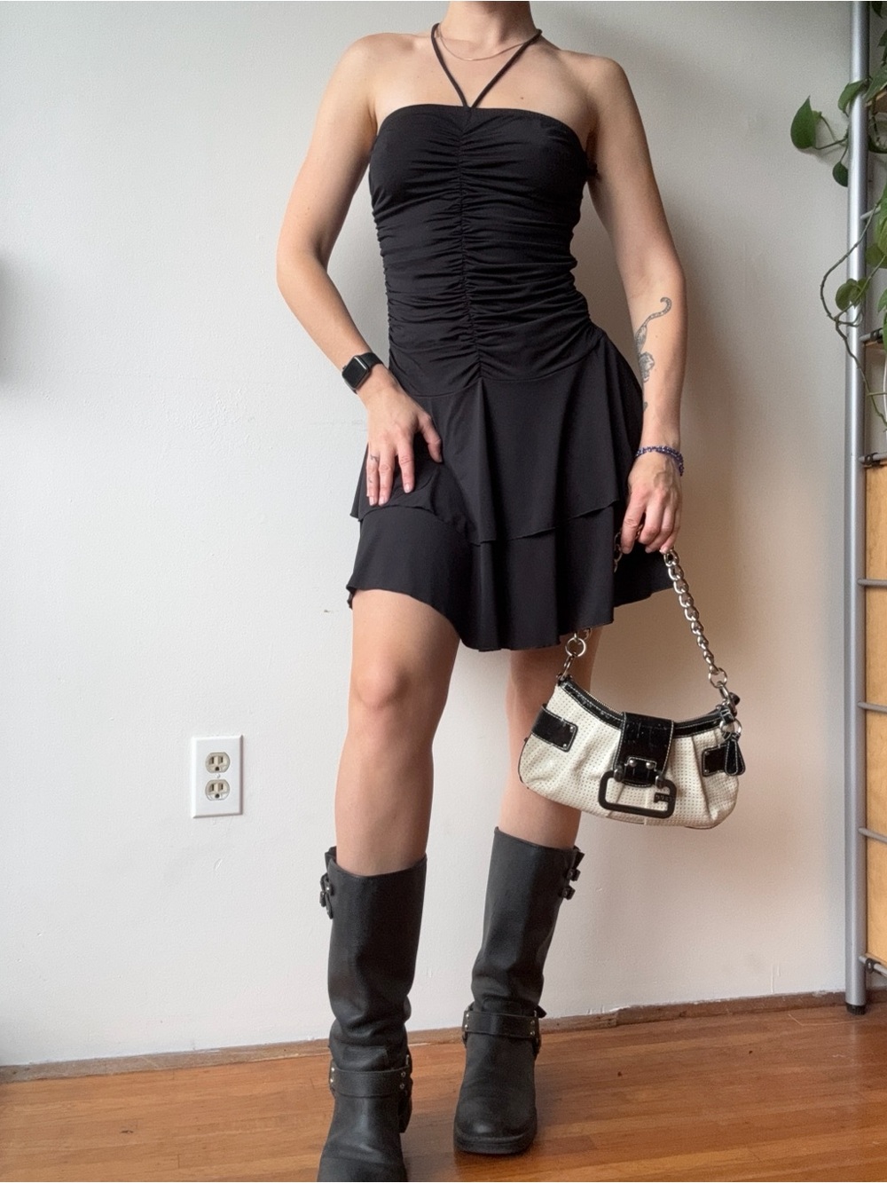 Sirens Y2K Black Ruched Halter Mini Dress - Made in the USA